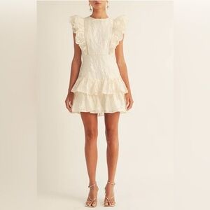 AROSE Studio Emily Textured Lace Ruffle Mini Dress Ivory Size S